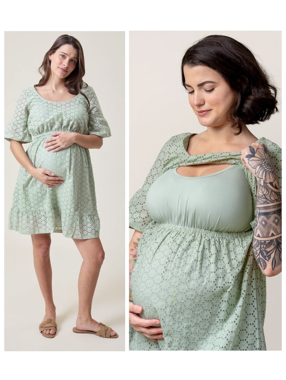 Kindred Bravely Dahlia Eyelet Maternity & Nursing Dress, Aqua Mist, Size 1X